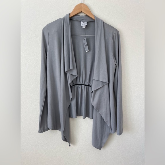 WORTHINGTON STRETCH WOMEN’S Light Grey Draped Long Sleeve Cardigan in Size M - Picture 3 of 11